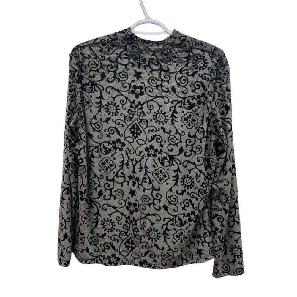 Conrad C Womens Collection Gray Black Floral Design Velvet High Neck LS Top​​​​​ - Picture 2 of 7